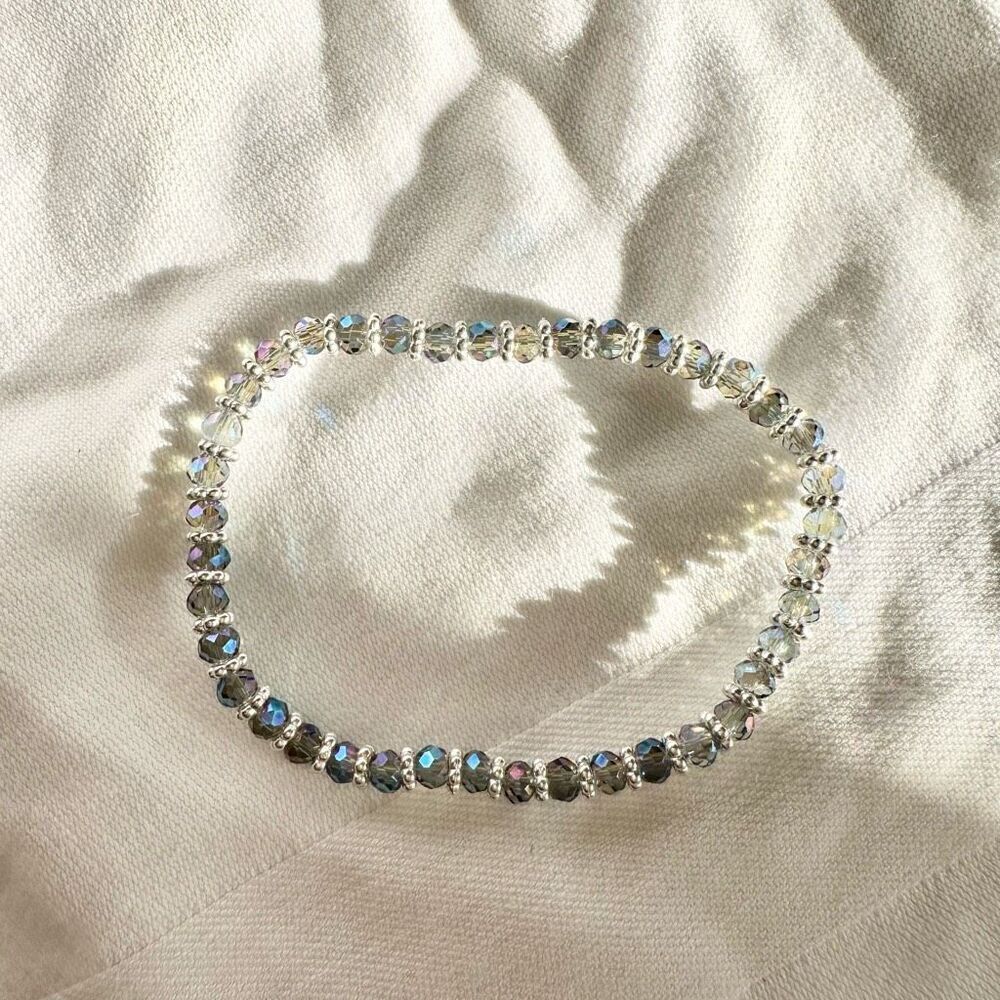 Blueish grey beaded stretch sparkly bracelet